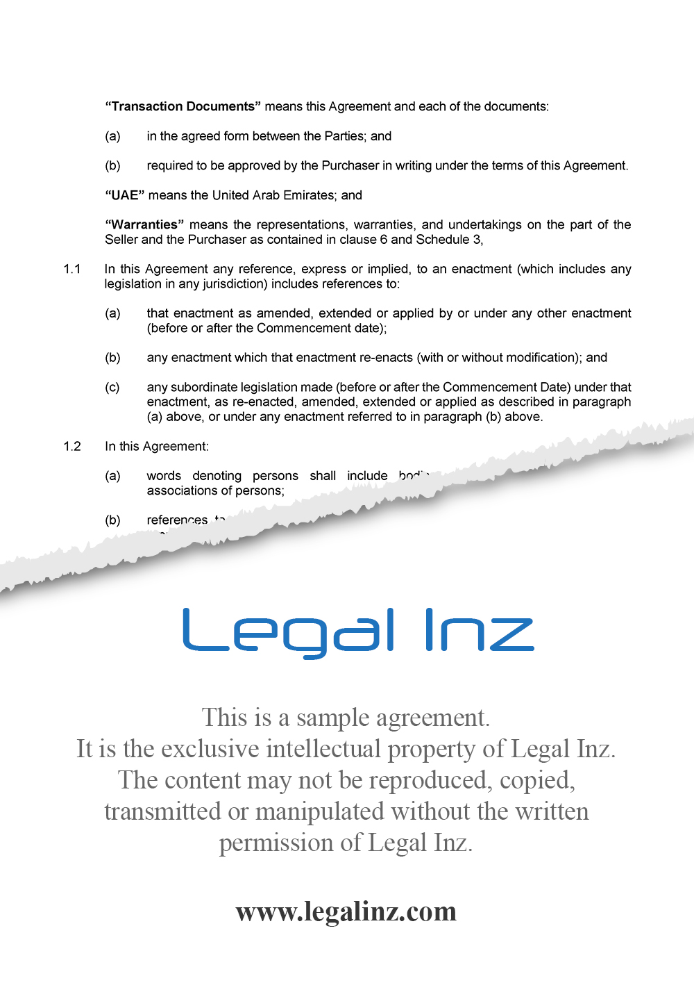 Share Purchase Agreement Sample 3
